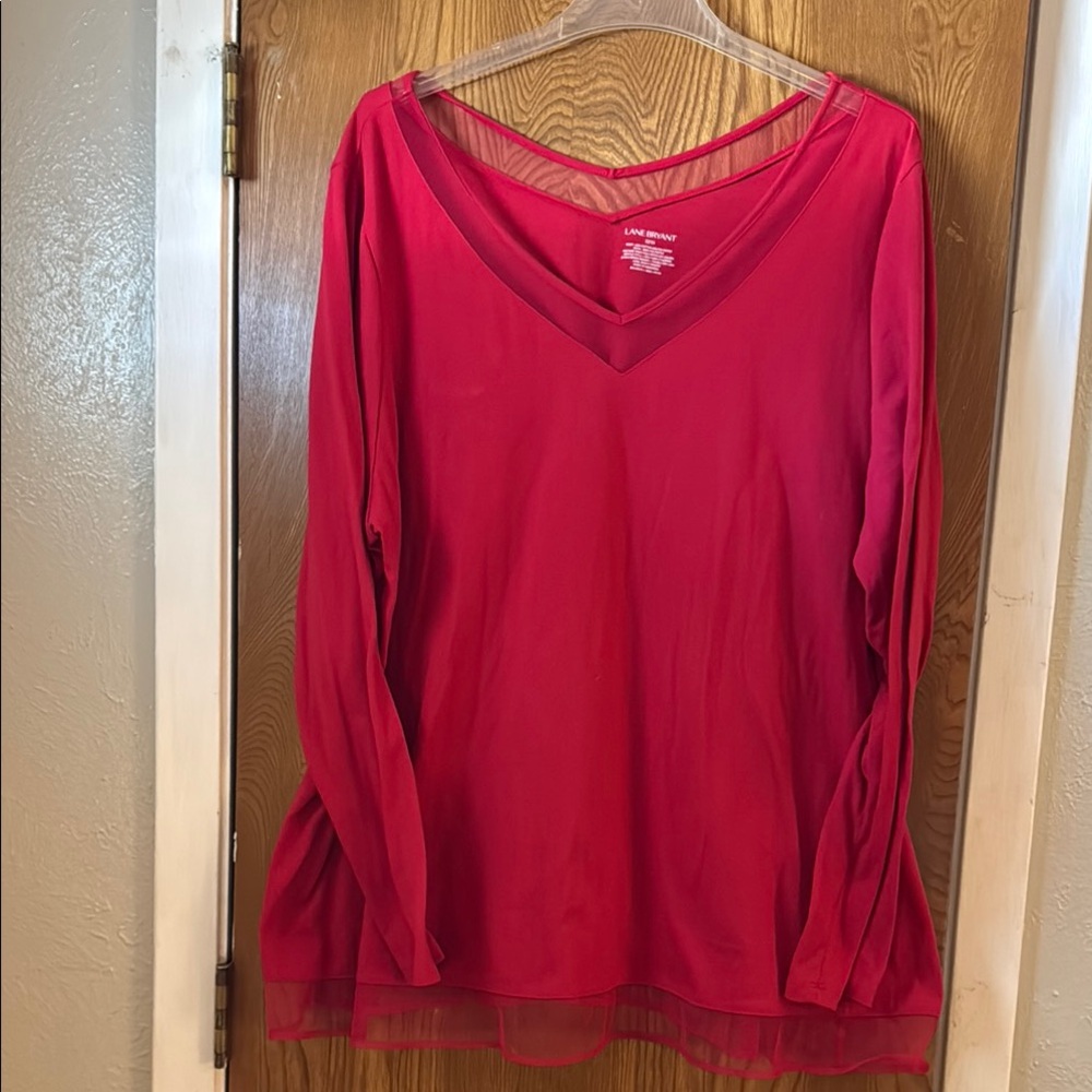 Lane Bryant Red Relaxed Blouse with V-Neck